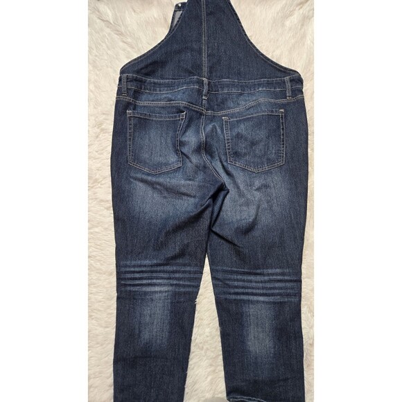 L.E.I. Y2k Dark Denim Whiskered Faded Hippie Overalls Size XL Juniors - Picture 11 of 13